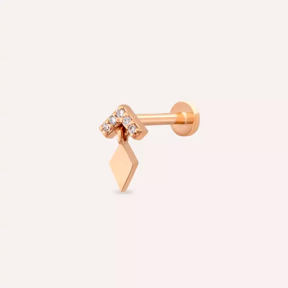 Tina Pırlanta Taşlı Rose Altın Piercing