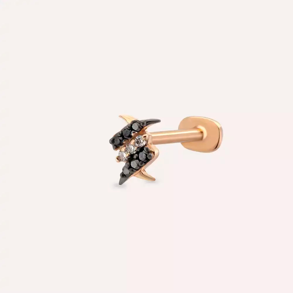 Tough Siyah Pırlanta Taşlı Rose Altın Piercing