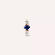 Tress Blue Safir ve Pırlanta Taşlı Rose Altın Piercing