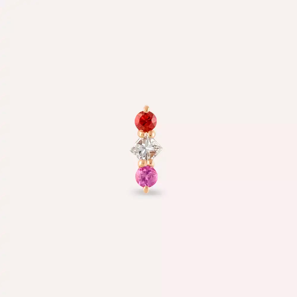 Tress Multicolor Safir ve Pırlanta Taşlı Rose Altın Piercing