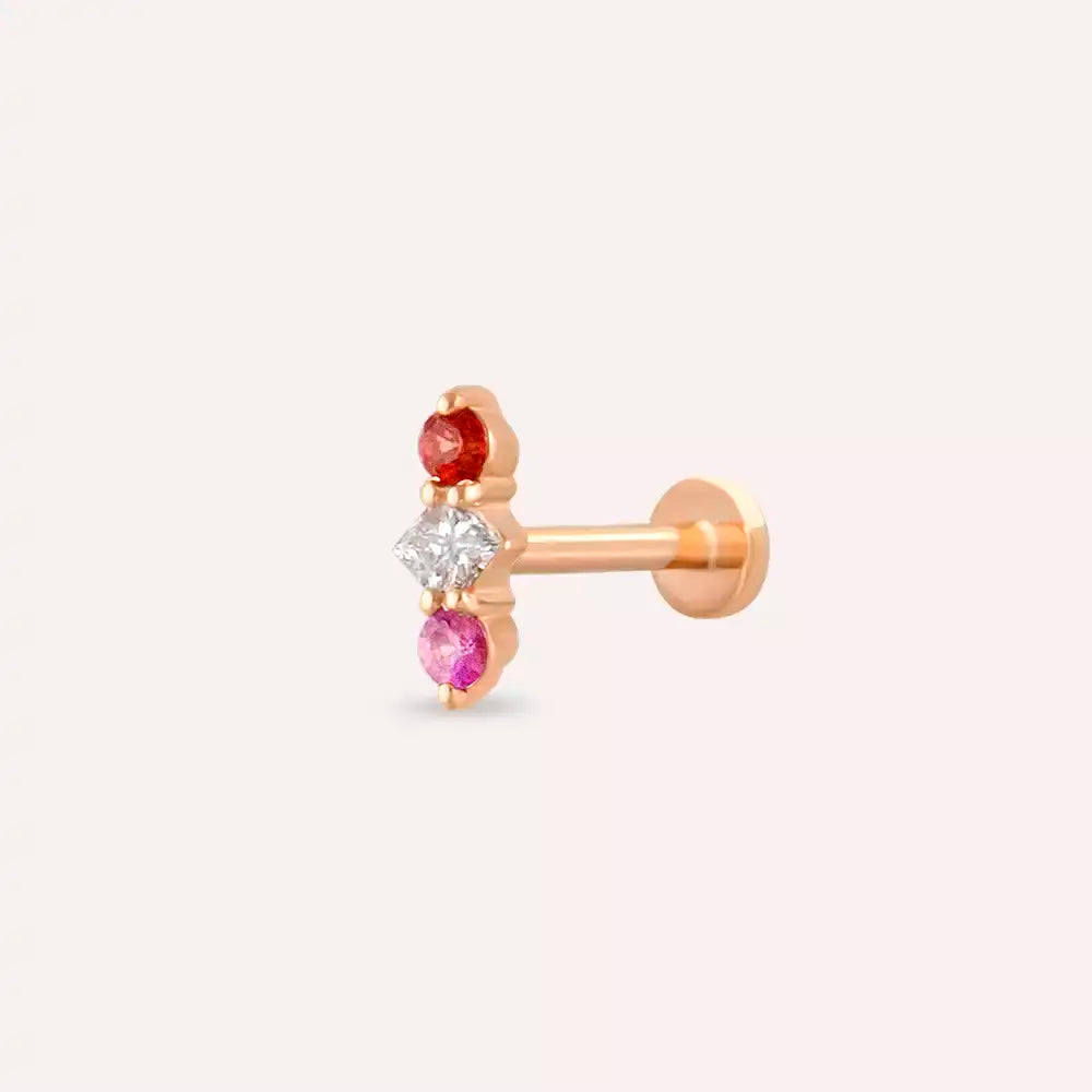 Tress Multicolor Safir ve Pırlanta Taşlı Rose Altın Piercing