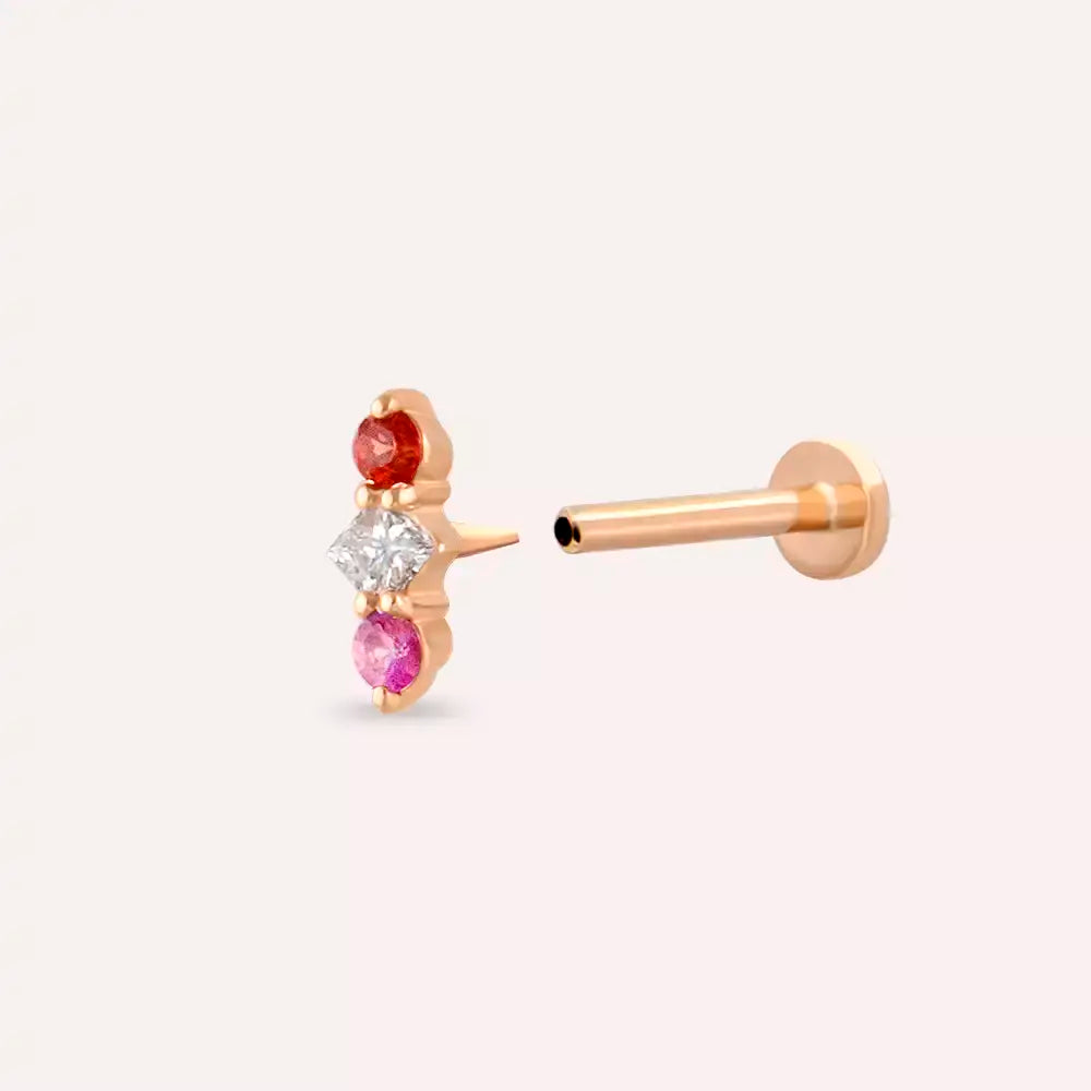 Tress Multicolor Safir ve Pırlanta Taşlı Rose Altın Piercing
