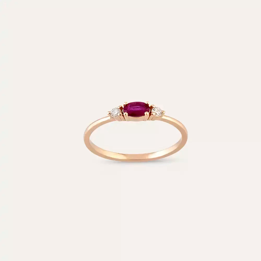 Tria 0.32 CT Yakut ve Pırlanta Taşlı Rose Altın Yüzük