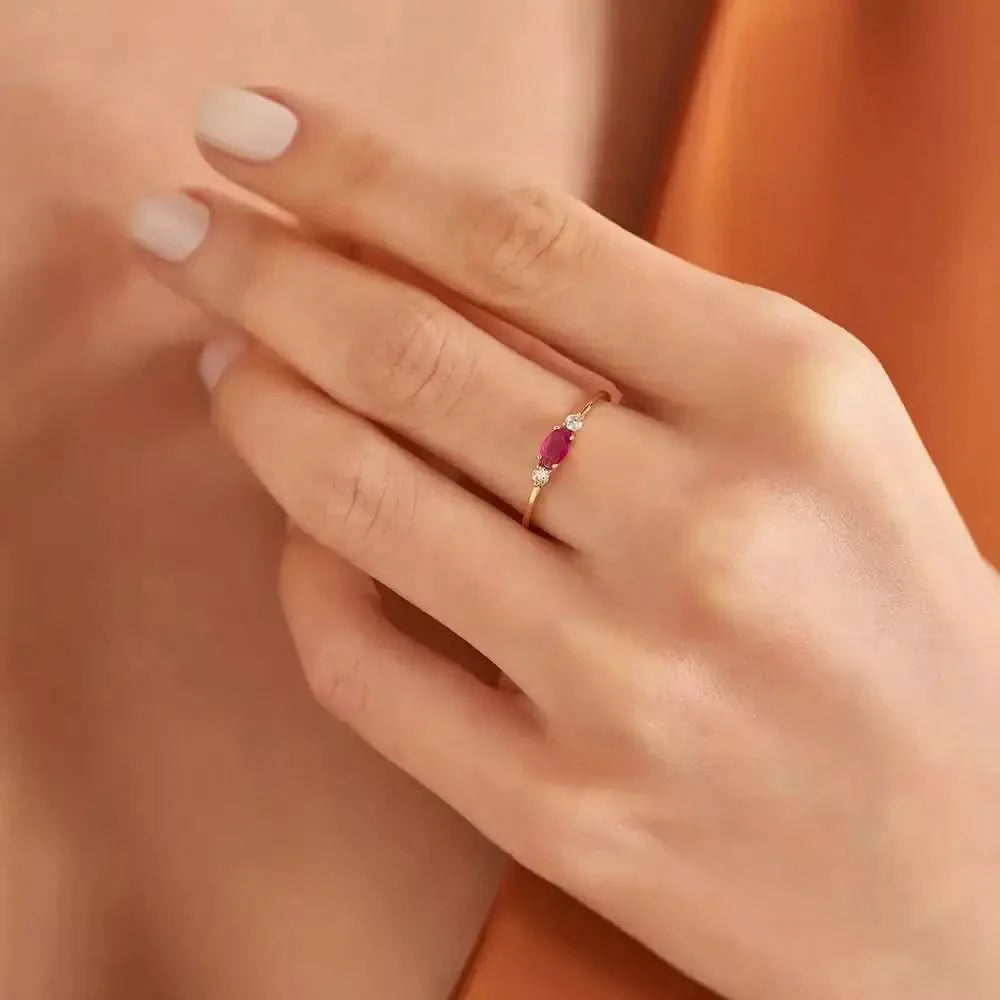 Tria 0.32 CT Yakut ve Pırlanta Taşlı Rose Altın Yüzük