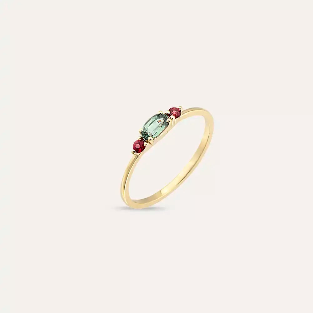 Tria 0.45 CT Green Safir ve Red Safir Taşlı Yüzük