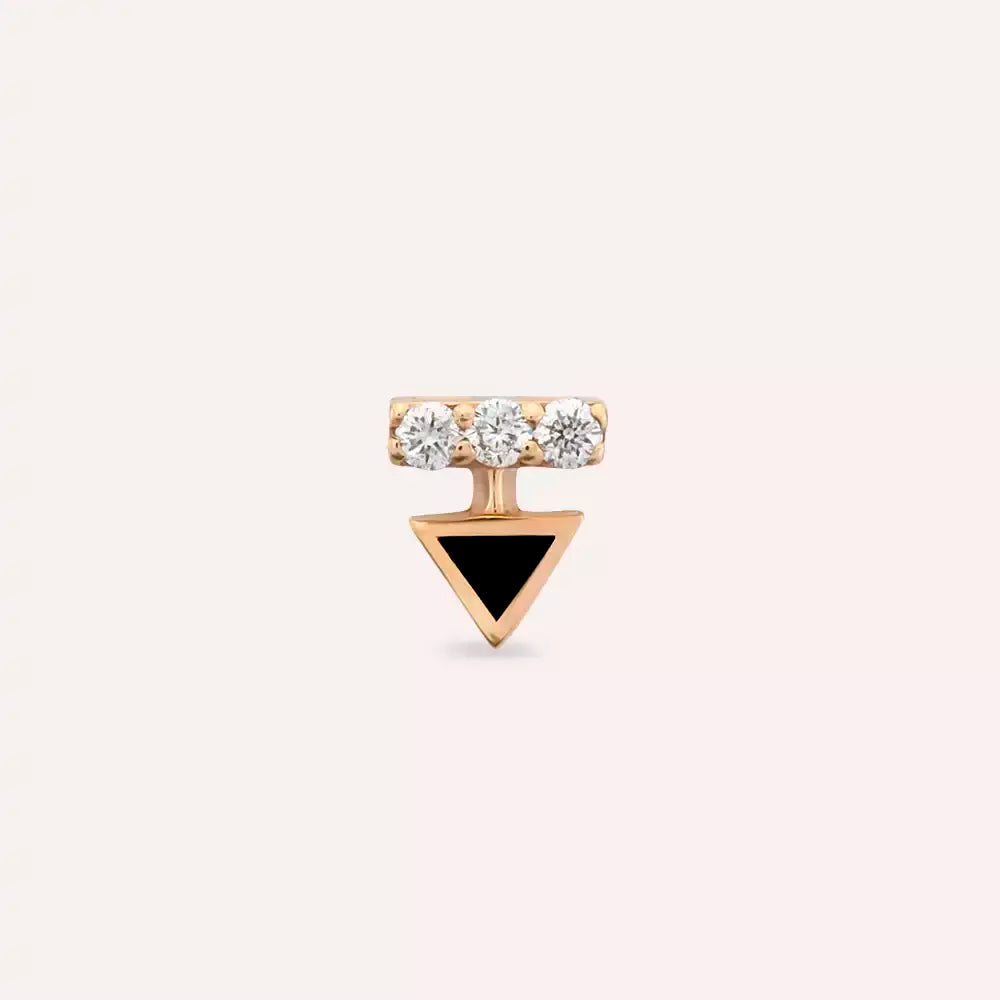 Trian Pırlanta Taşlı ve Siyah Mineli Rose Altın Piercing