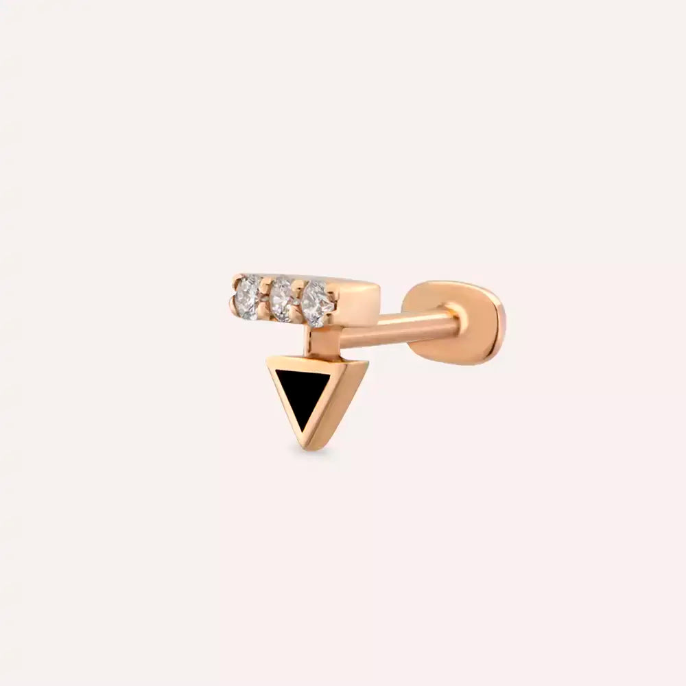 Trian Pırlanta Taşlı ve Siyah Mineli Rose Altın Piercing