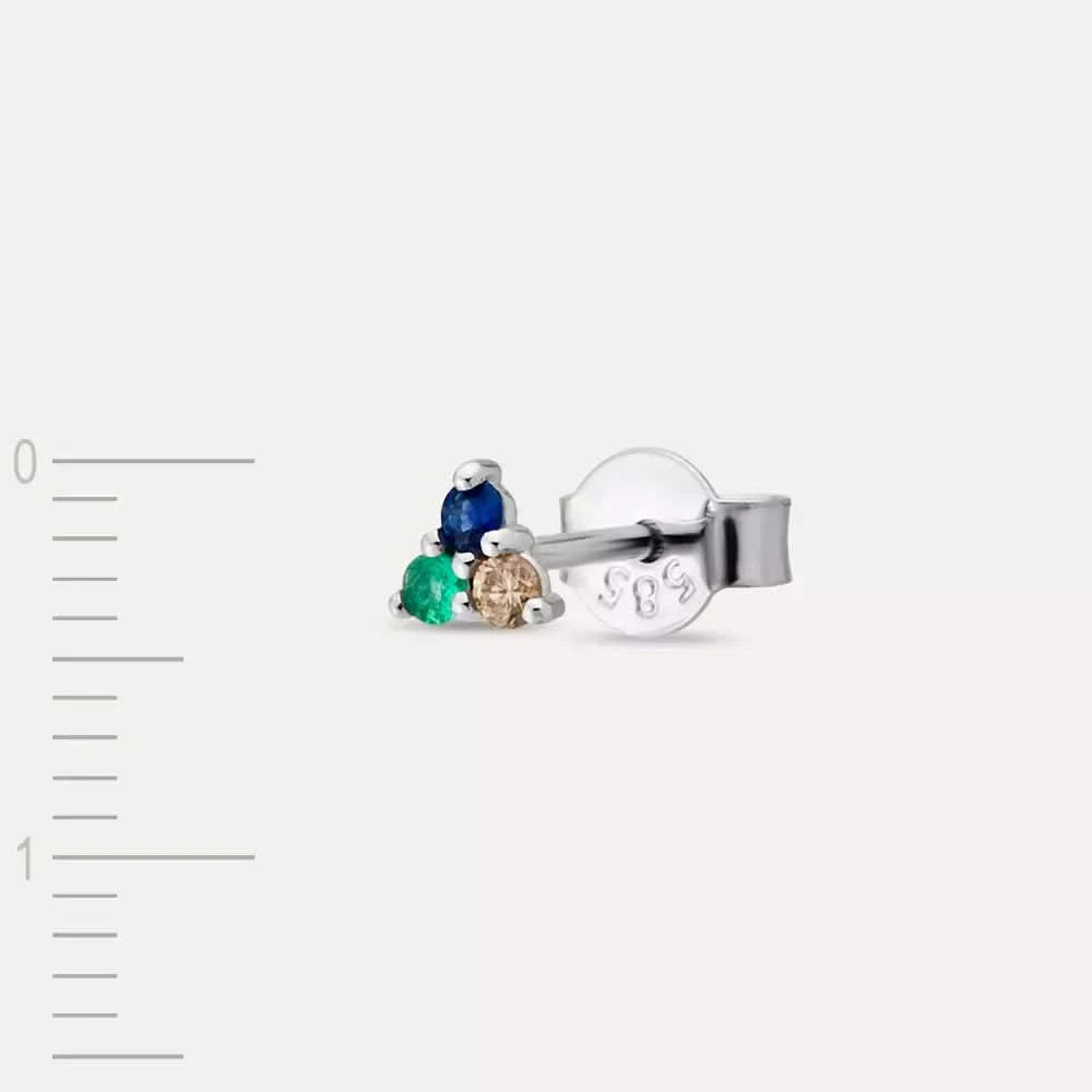 Triangle Brown Pırlanta, Safir ve Zümrüt Taşlı Mini Tek Küpe