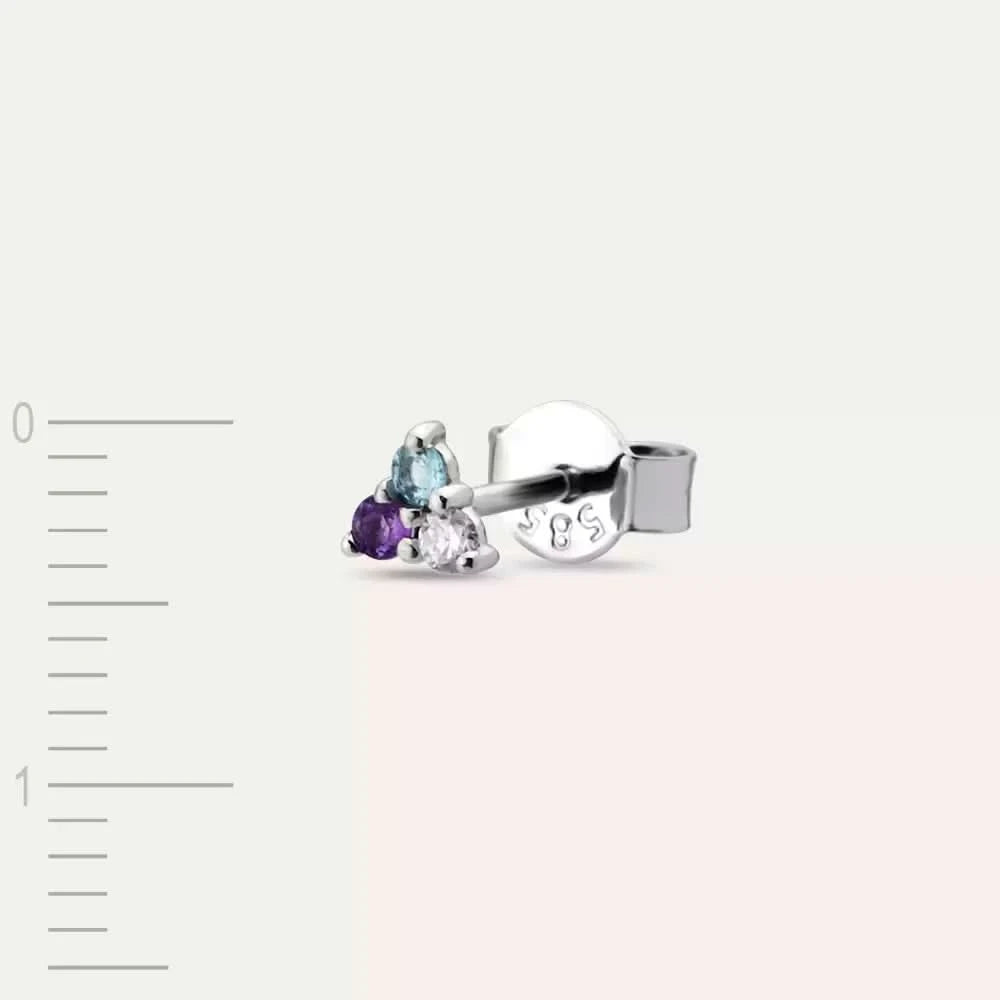 Triangle Pırlanta, Ametist ve Aquamarin Taşlı Mini Tek Küpe
