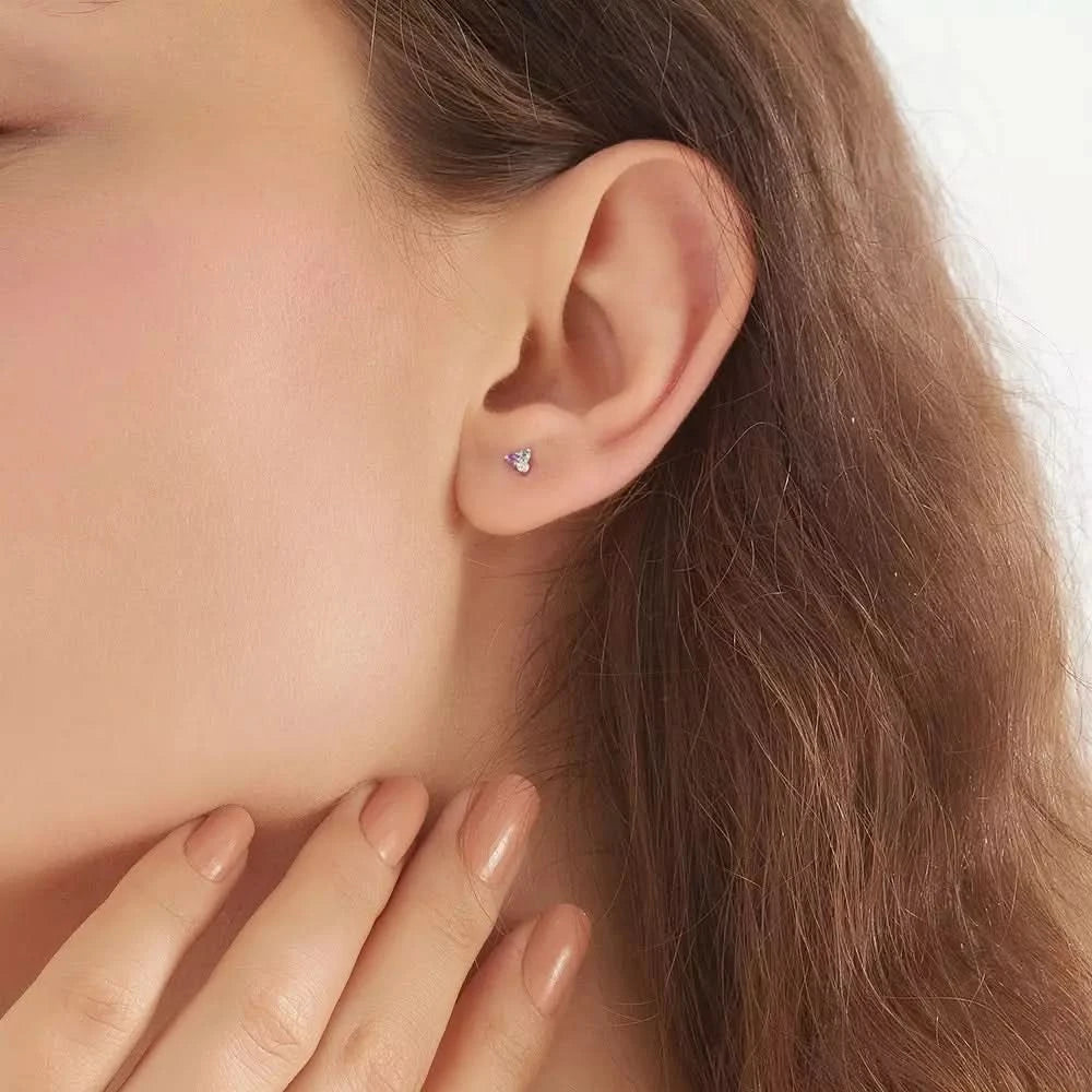 Triangle Pırlanta, Ametist ve Aquamarin Taşlı Mini Tek Küpe