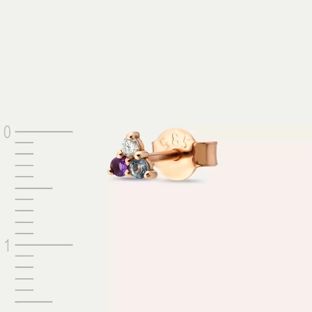 Triangle Pırlanta, Ametist ve Aquamarin Taşlı Mini Tek Küpe