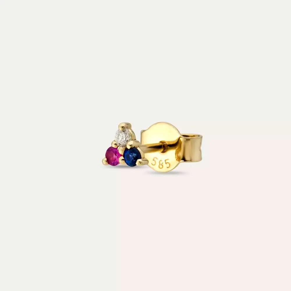 Triangle Pırlanta, Safir ve Yakut Taşlı Mini Tek Küpe