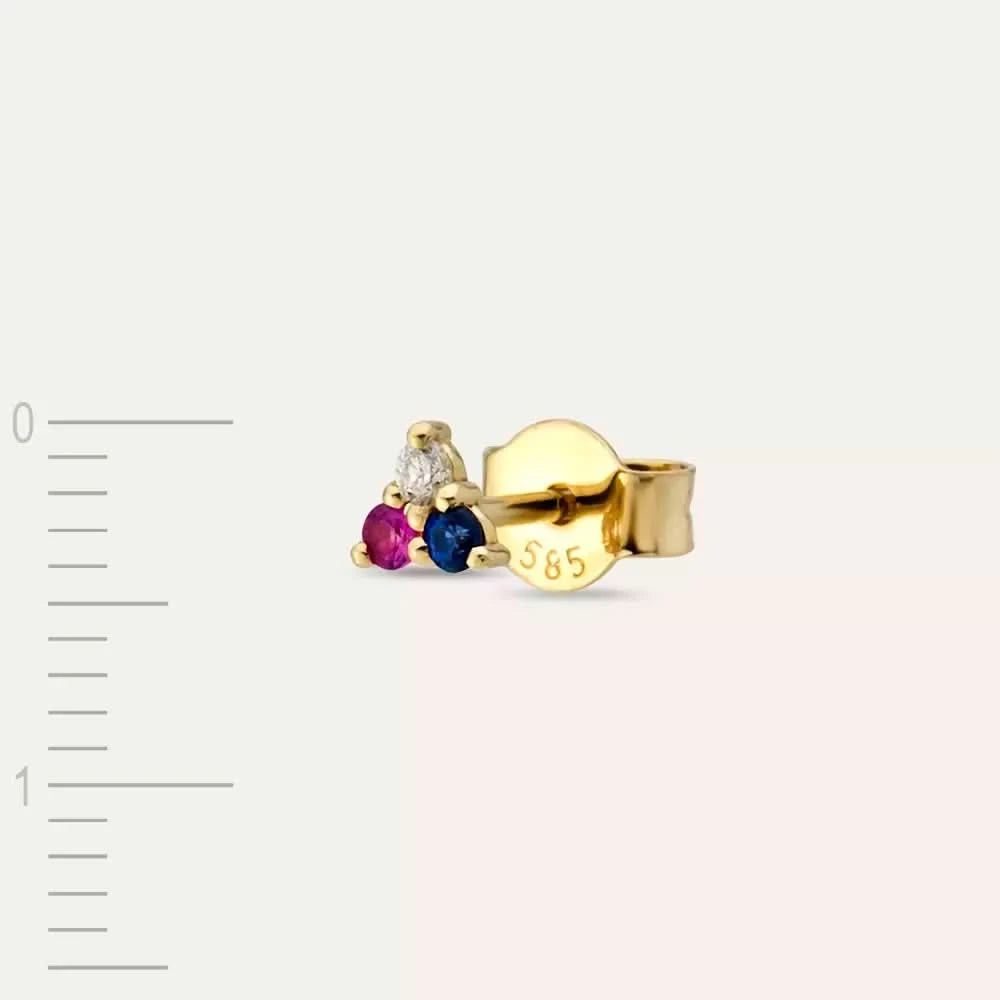 Triangle Pırlanta, Safir ve Yakut Taşlı Mini Tek Küpe