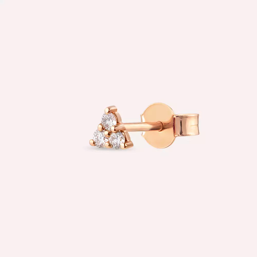Triangle Pırlanta Taşlı Rose Altın Mini Tek Küpe