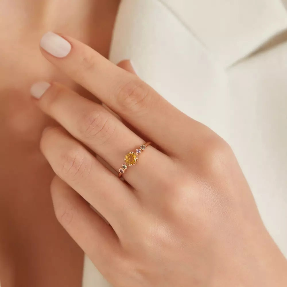 Trine 0.60 CT Multicolor Safir Taşlı Rose Altın Yüzük