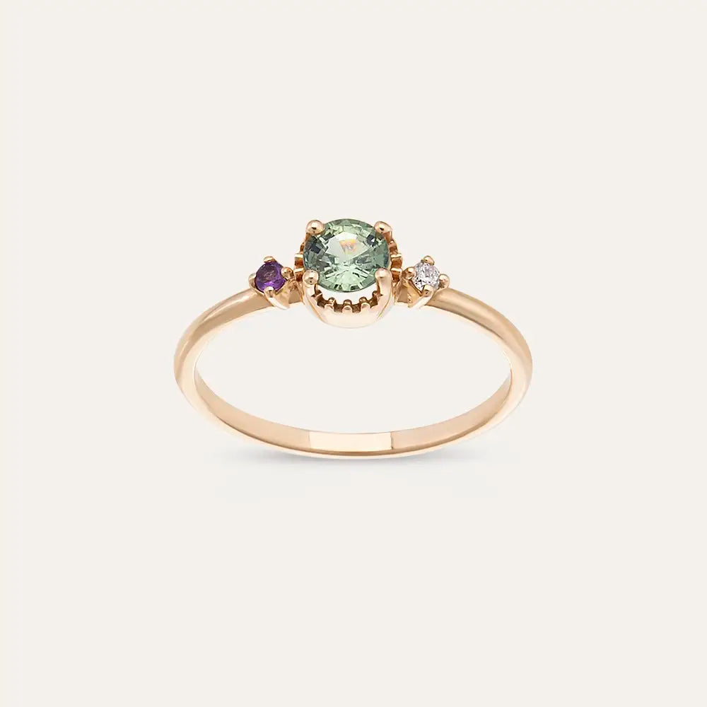 Trine 0.72 CT Multicolor Safir Taşlı Rose Altın Yüzük