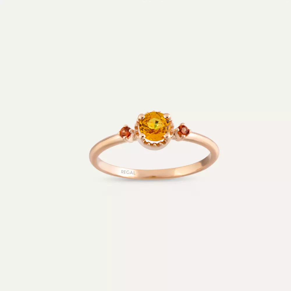 Trine Orange ve Red Safir Taşlı Rose Altın Yüzük