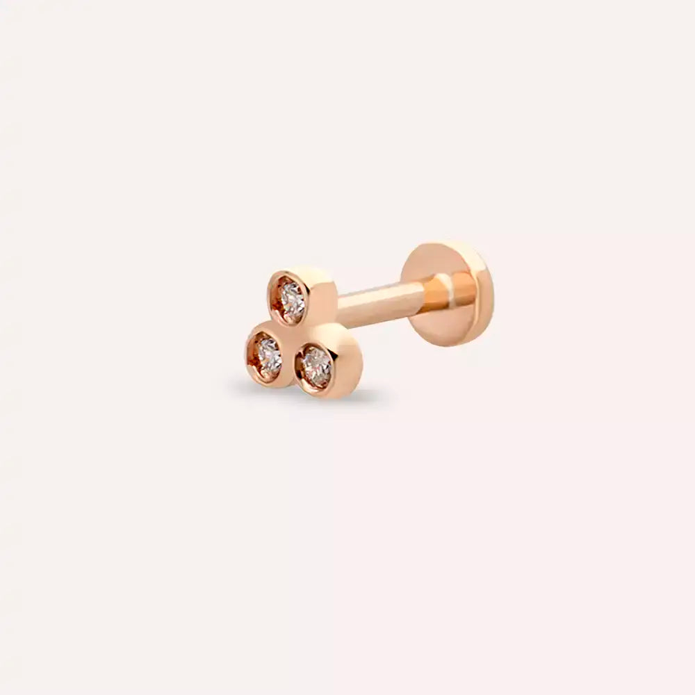 Triple Pırlanta Taşlı Rose Altın Piercing