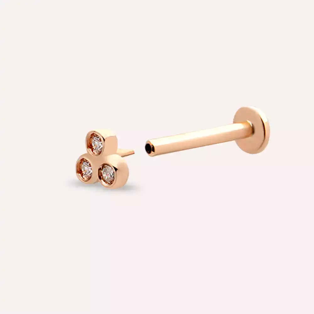 Triple Pırlanta Taşlı Rose Altın Piercing