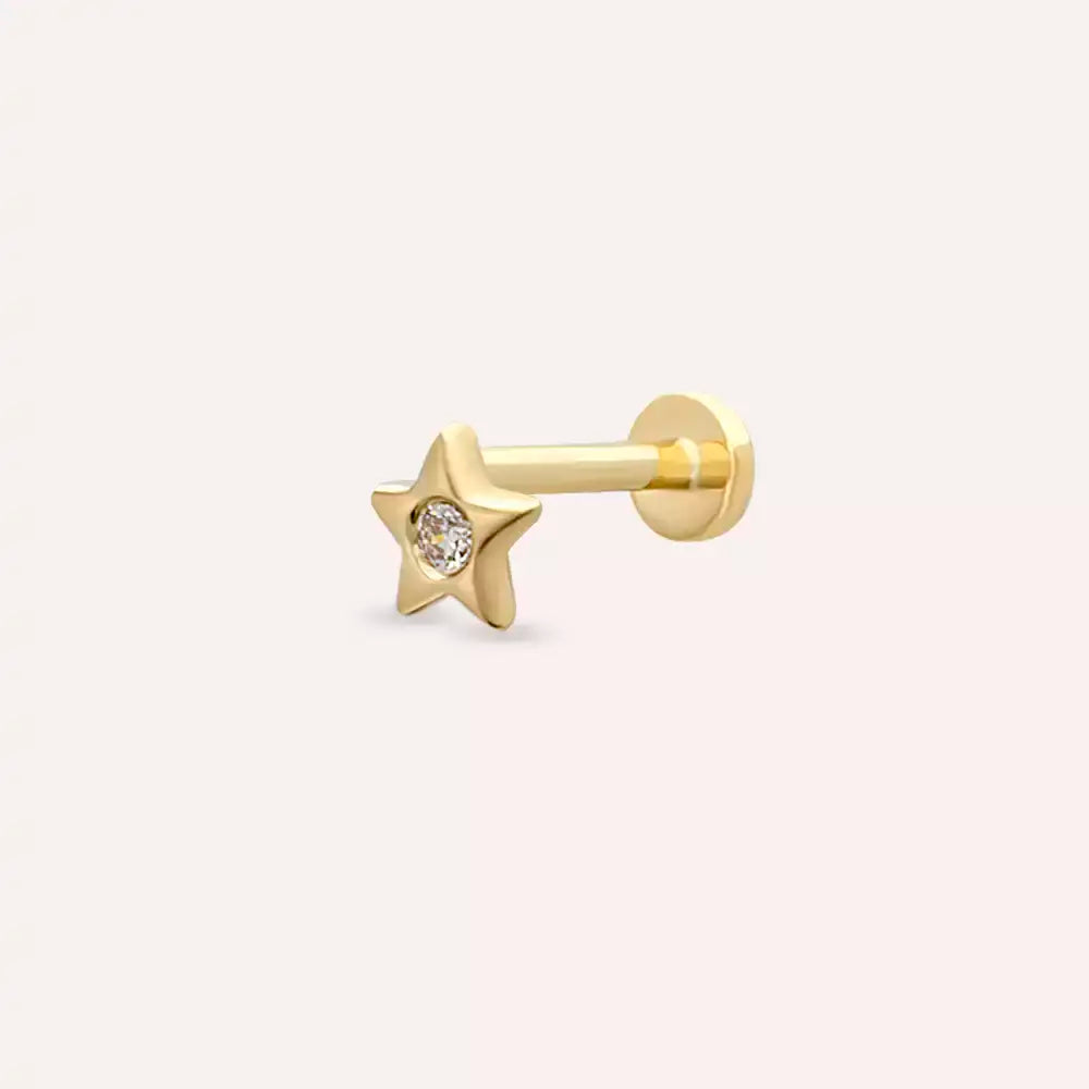 Lume Pırlanta Taşlı Sarı Altın Piercing