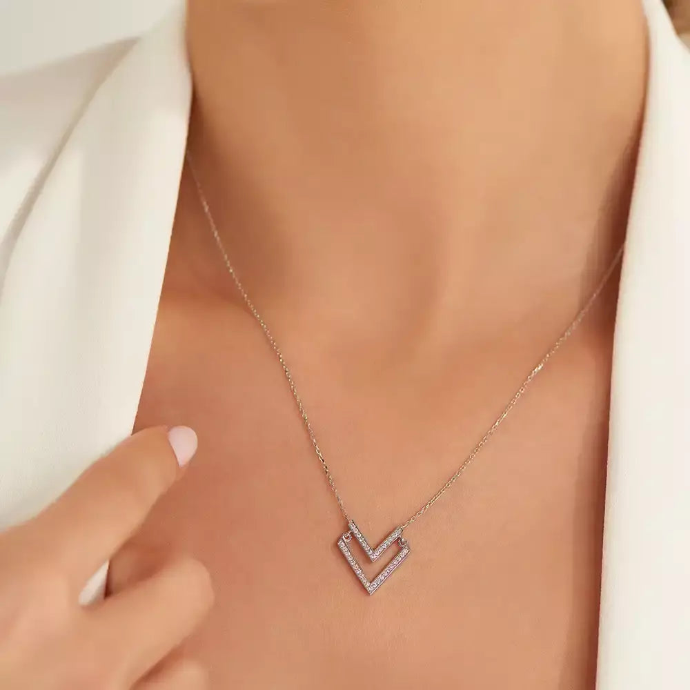 Twins 0.16 CT Pırlanta Taşlı Beyaz Altın Kolye