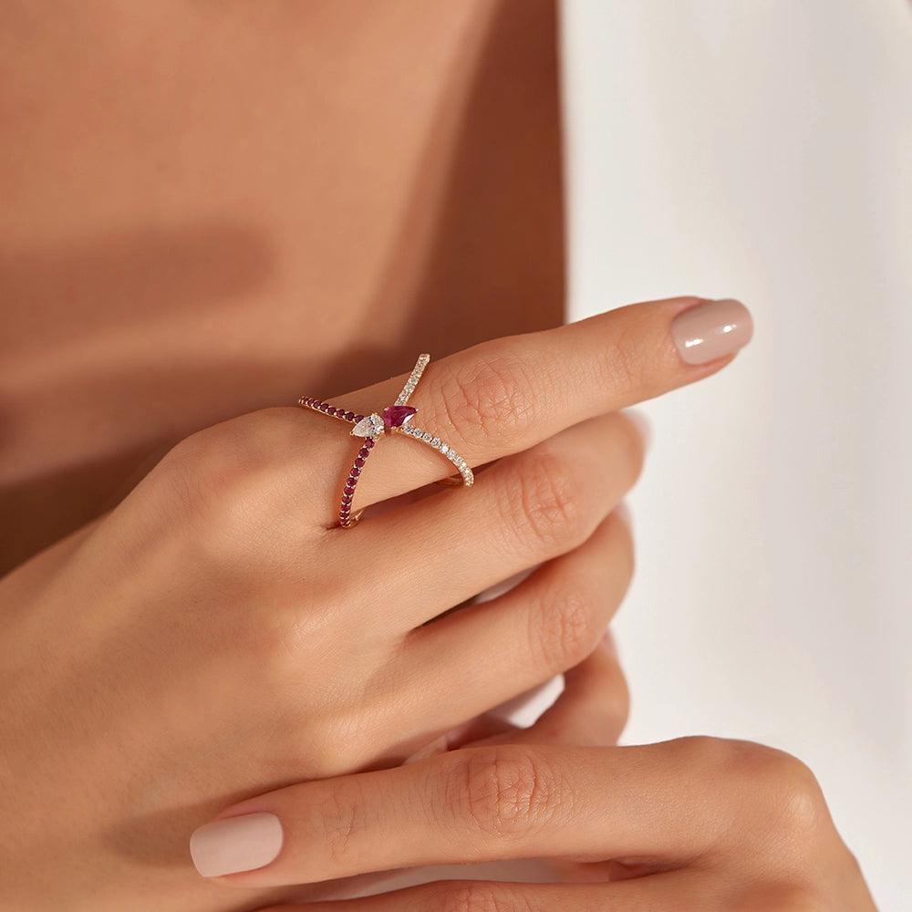 Twotino 1.08 CT Yakut ve Pırlanta Taşlı Rose Altın Yüzük - Tufanlar Kuyumculuk