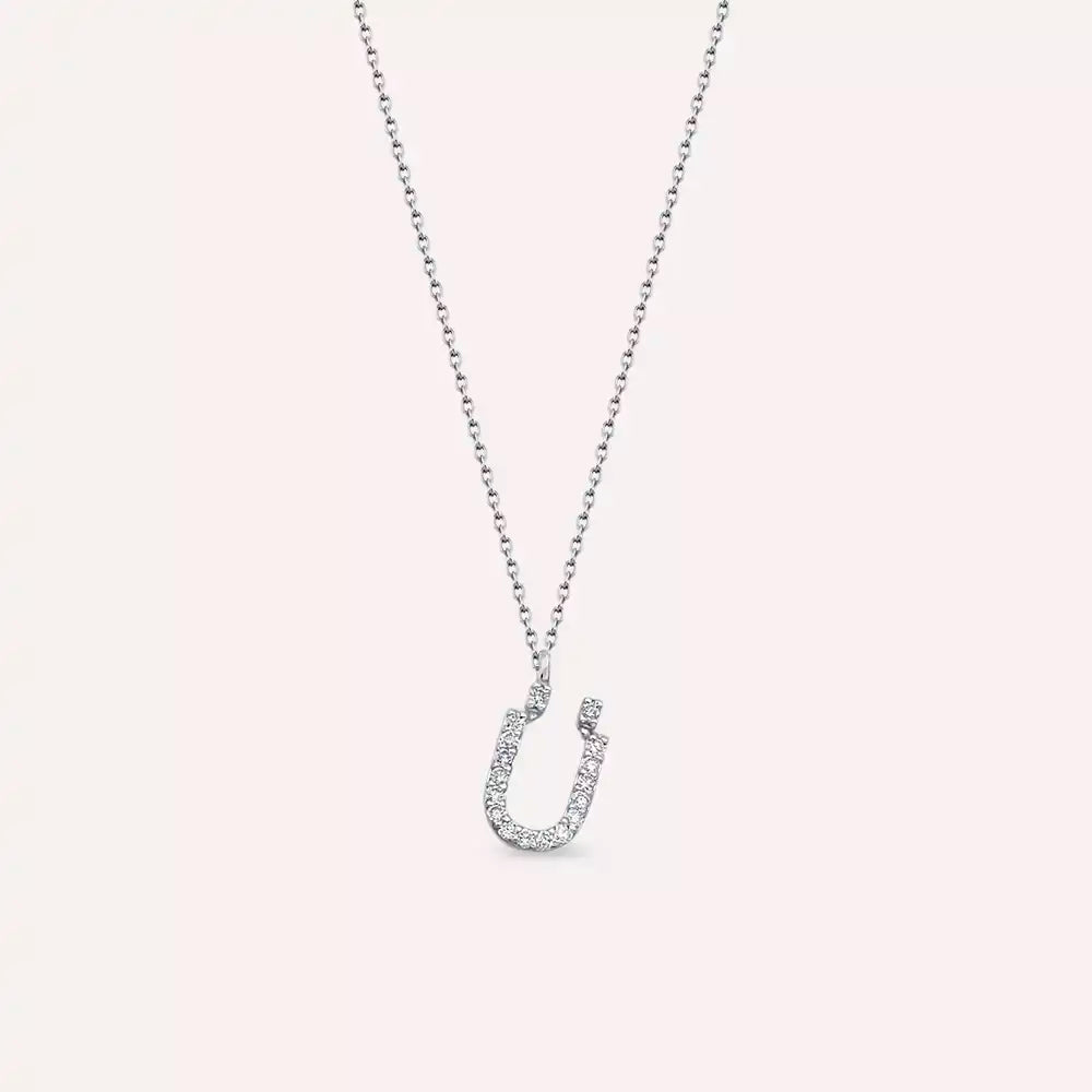 Ü Harf 0.12 CT Pırlanta Taşlı Beyaz Altın Kolye