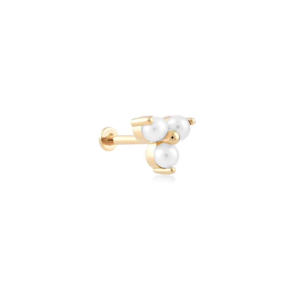 Üç Top İnci Taşlı Altın Tragus Piercing