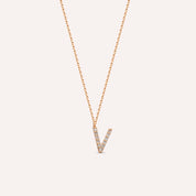 V Harf 0.08 CT Pırlanta Taşlı Rose Altın Kolye