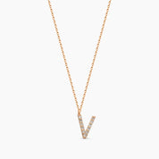V Harf 0.08 CT Pırlanta Taşlı Rose Altın Kolye
