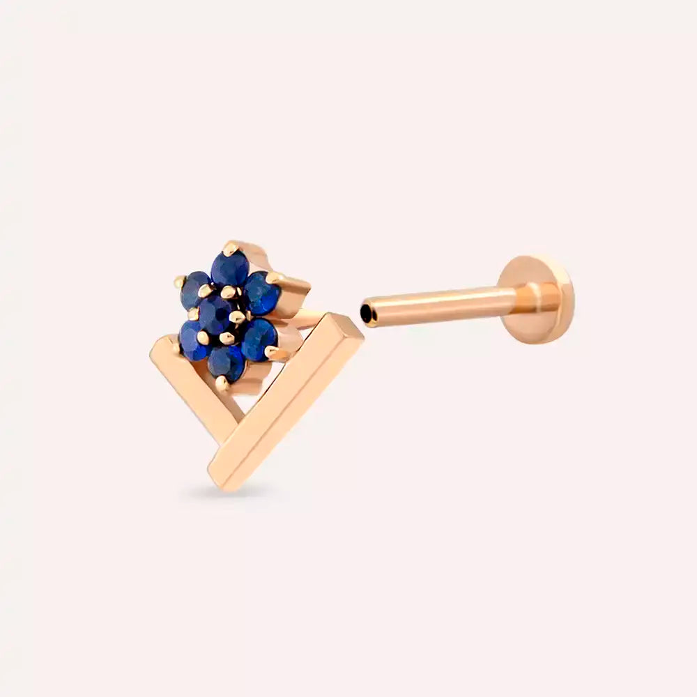 Vela Blue Safir Taşlı Rose Altın Piercing