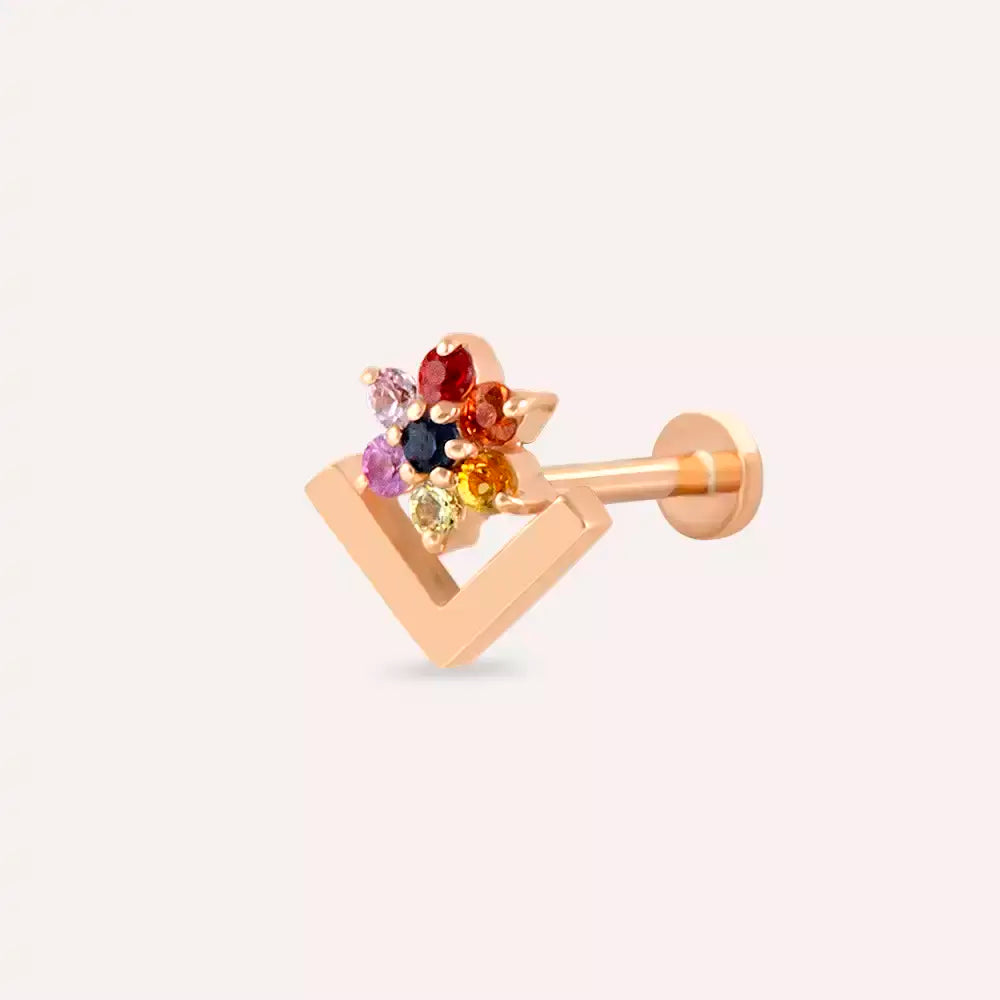 Vela Multicolor Safir Taşlı Rose Altın Piercing