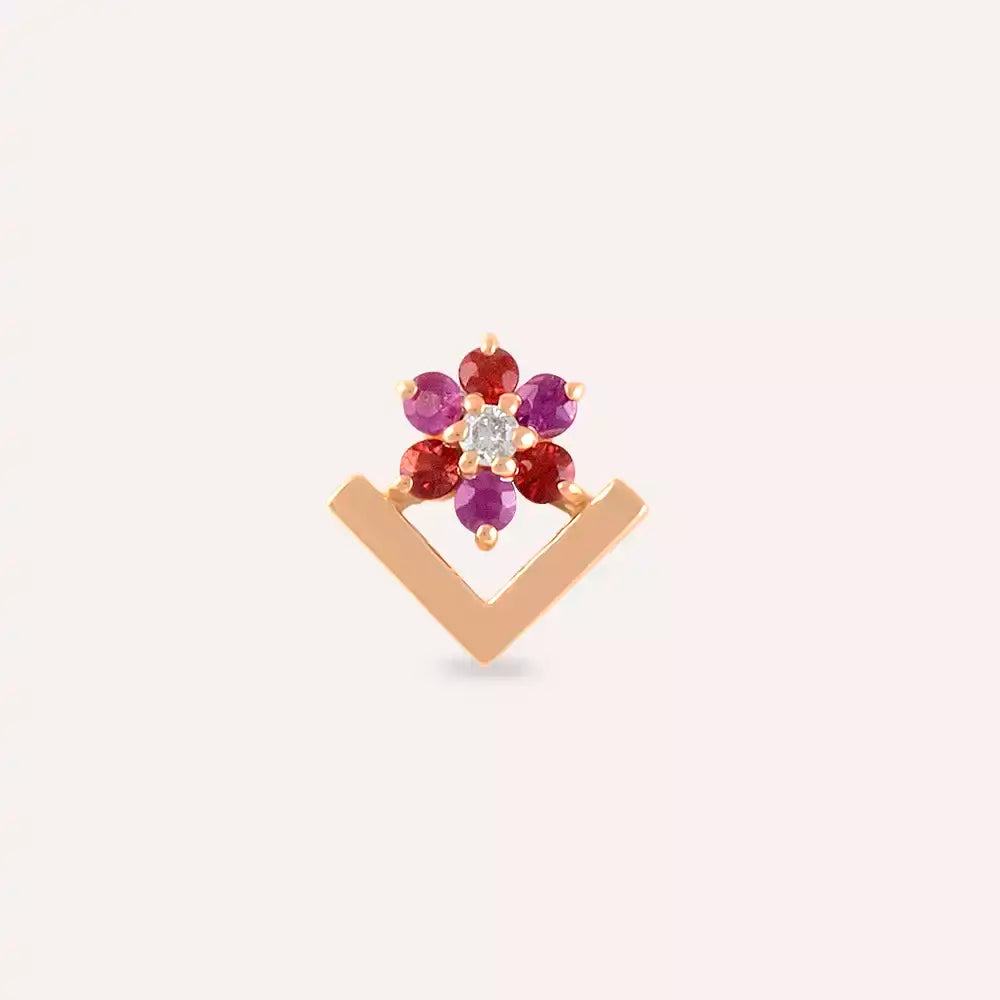 Vela Multicolor Safir ve Pırlanta Taşlı Rose Altın Piercing