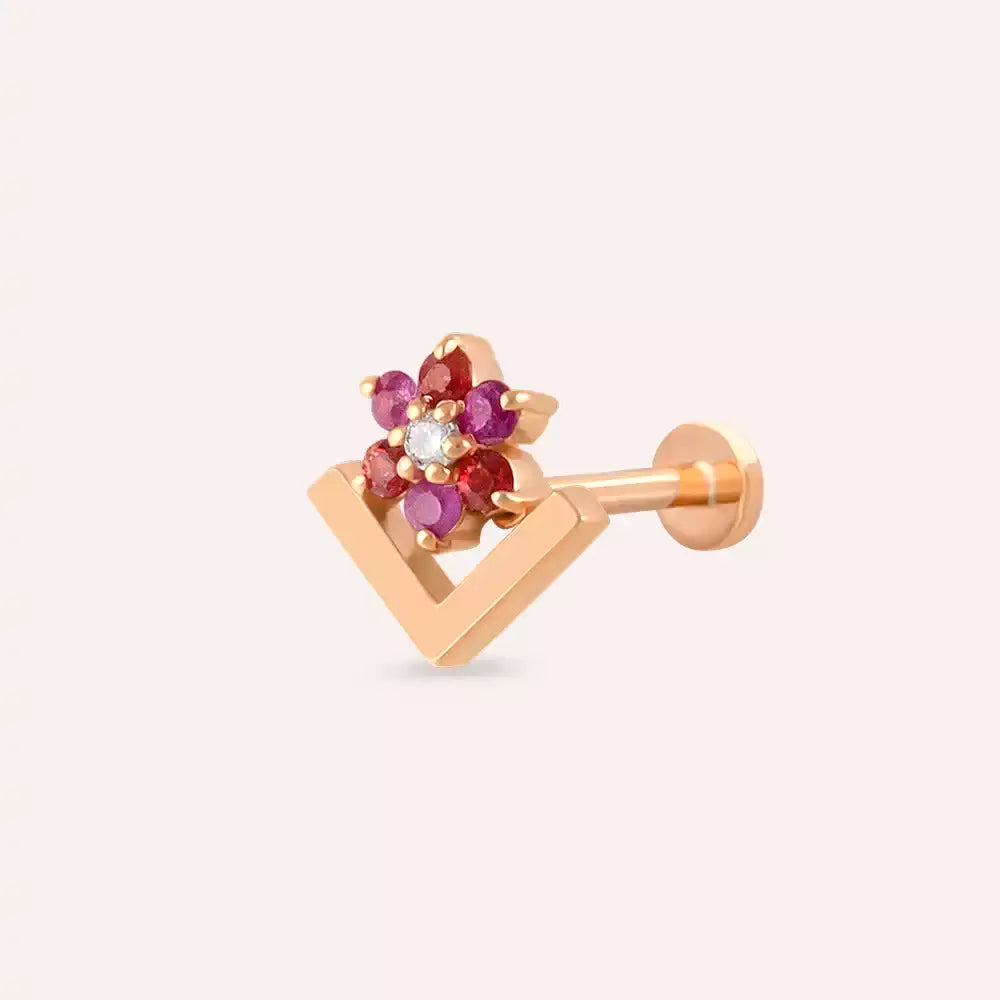 Vela Multicolor Safir ve Pırlanta Taşlı Rose Altın Piercing