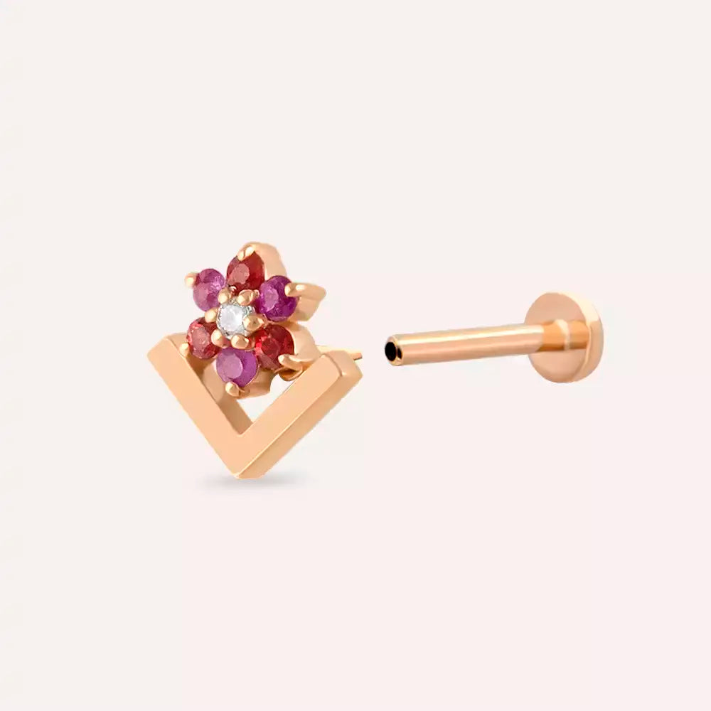 Vela Multicolor Safir ve Pırlanta Taşlı Rose Altın Piercing