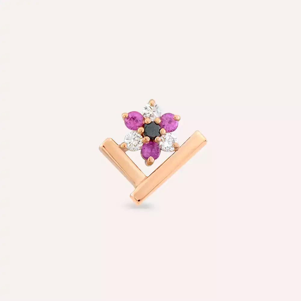 Vela Pırlanta ve Multicolor Safir Taşlı Rose Altın Piercing