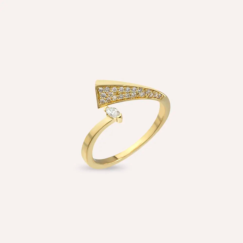 Vena 0.21 CT Markiz Kesim Pırlanta Taşlı Sarı Altın Yüzük