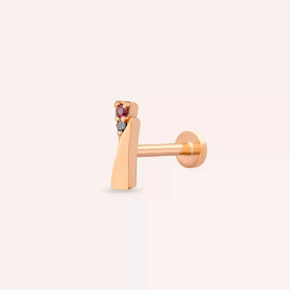Vina Red Safir ve Siyah Pırlanta Taşlı Rose Altın Piercing
