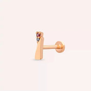 Vina Red Safir ve Siyah Pırlanta Taşlı Rose Altın Piercing