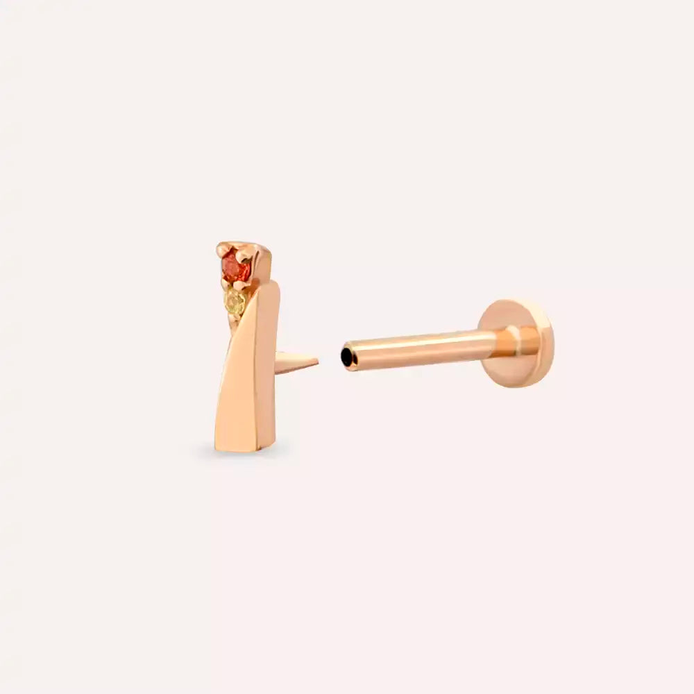Vina Yellow ve Orange Safir Taşlı Rose Altın Piercing