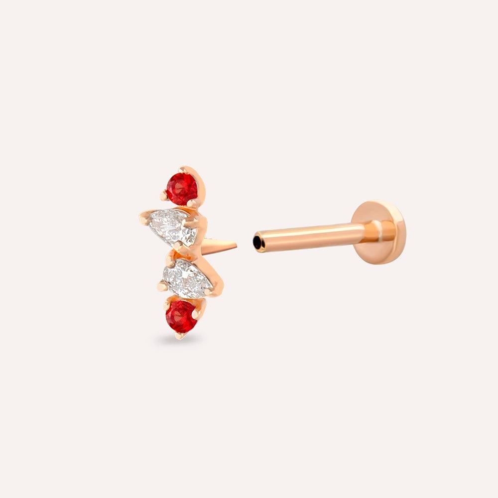 Vine Red Safir ve Pırlanta Taşlı Rose Altın Piercing - Tufanlar Kuyumculuk