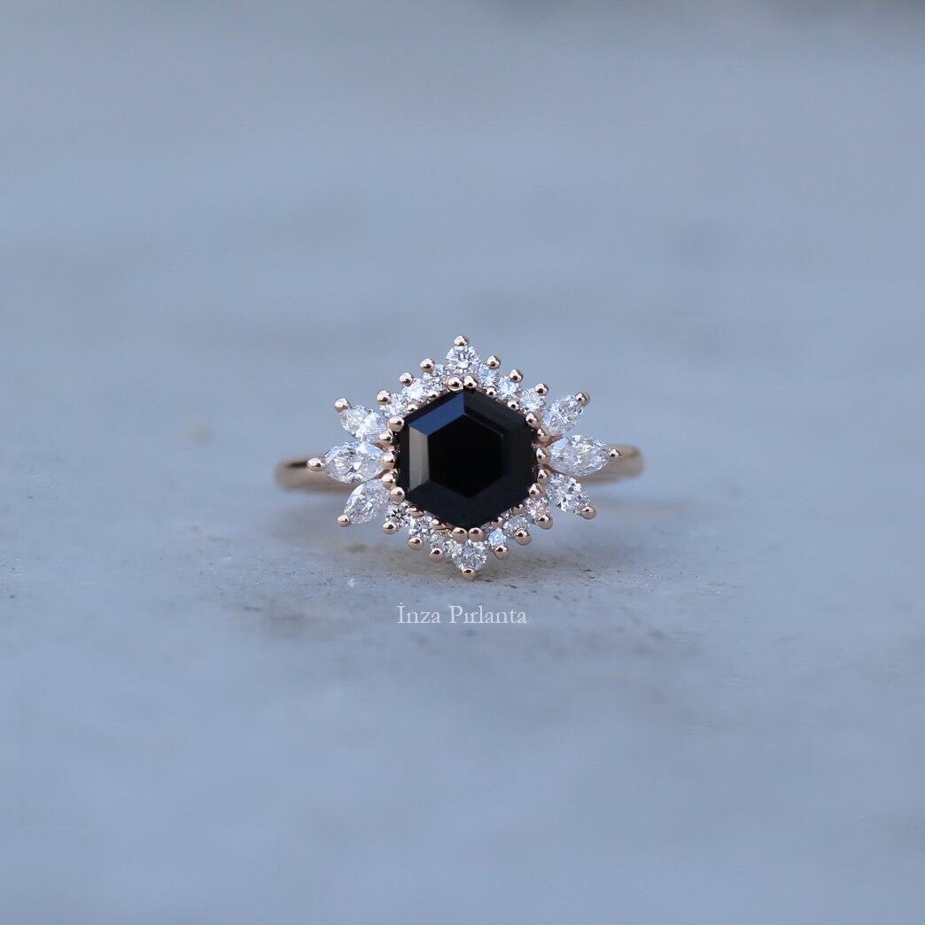 Vintage Altıgen Spinel & Pırlanta Yüzük