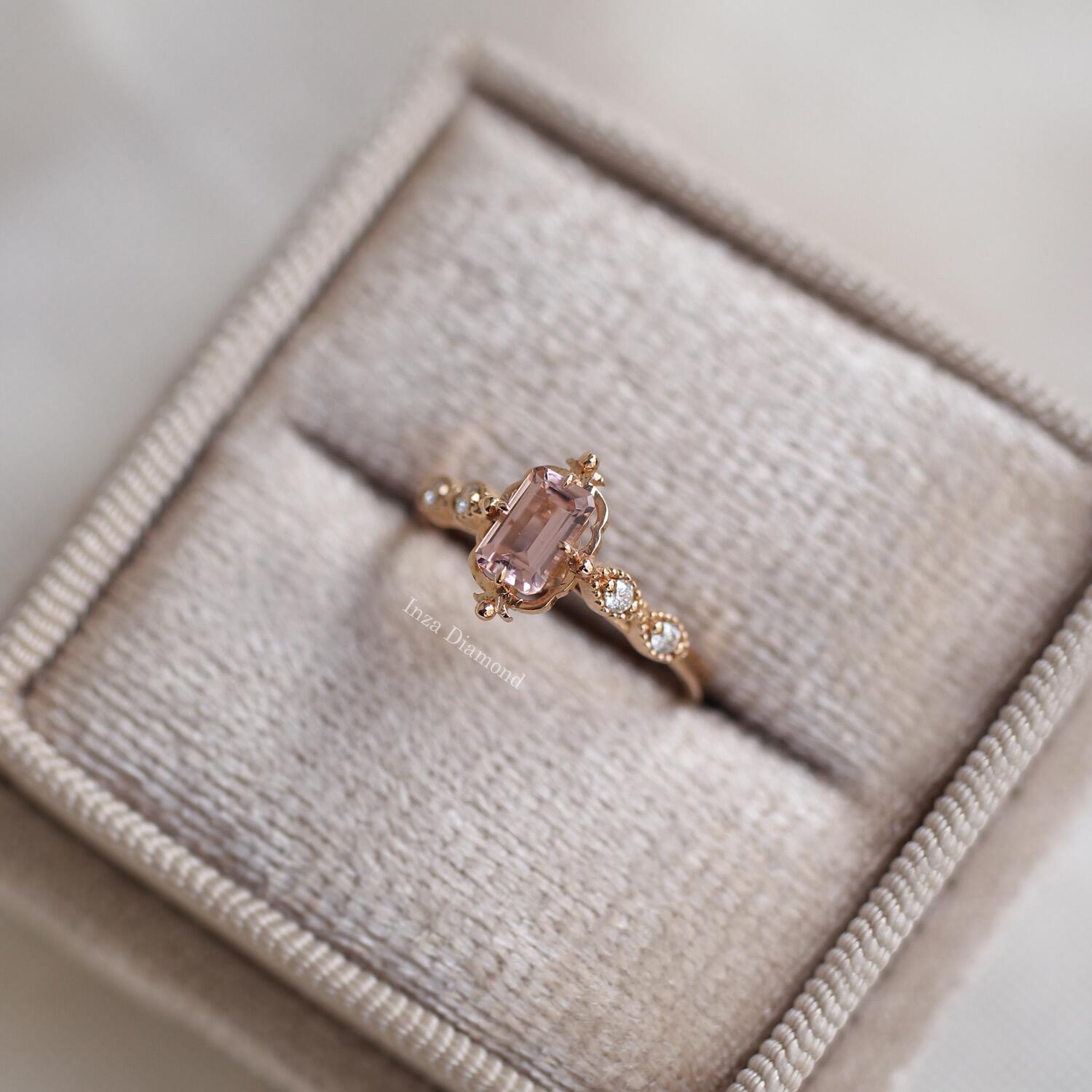 Vintage Aria Emerald Morganite & Pırlanta Yüzük