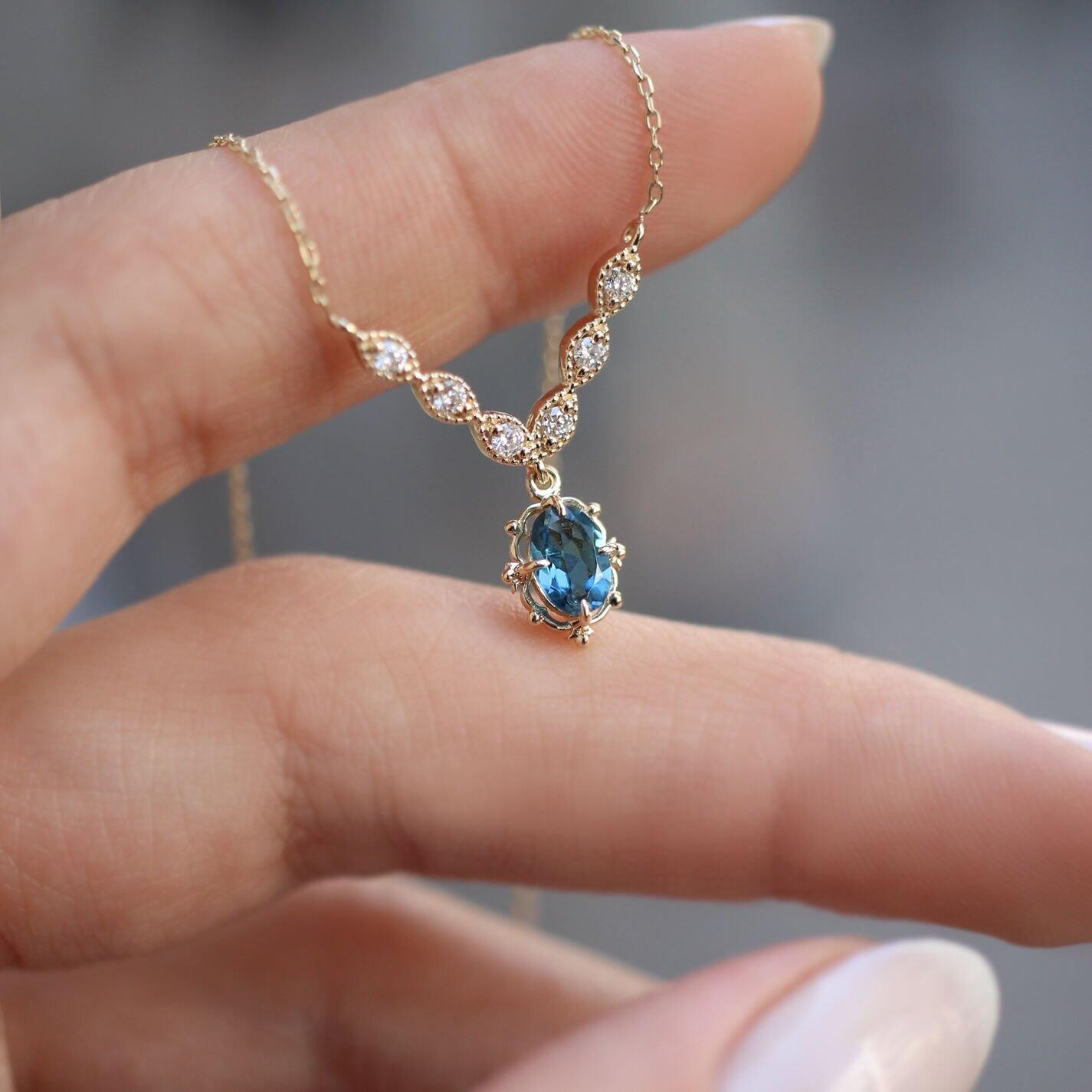 Vintage Aria London Blue & Pırlanta Kolye