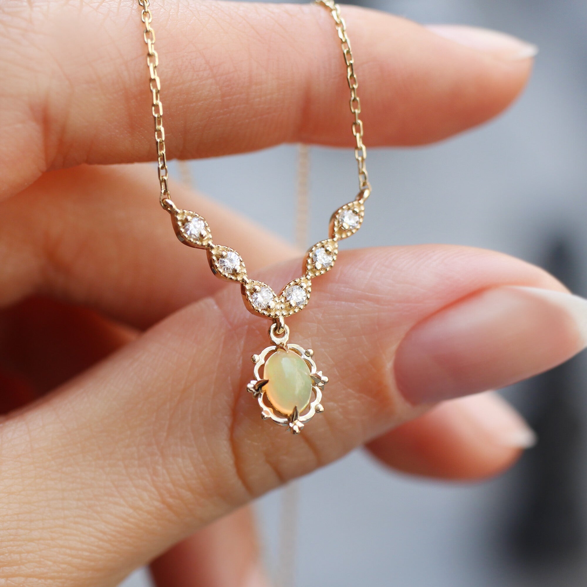 Vintage Aria Opal & Pırlanta Kolye