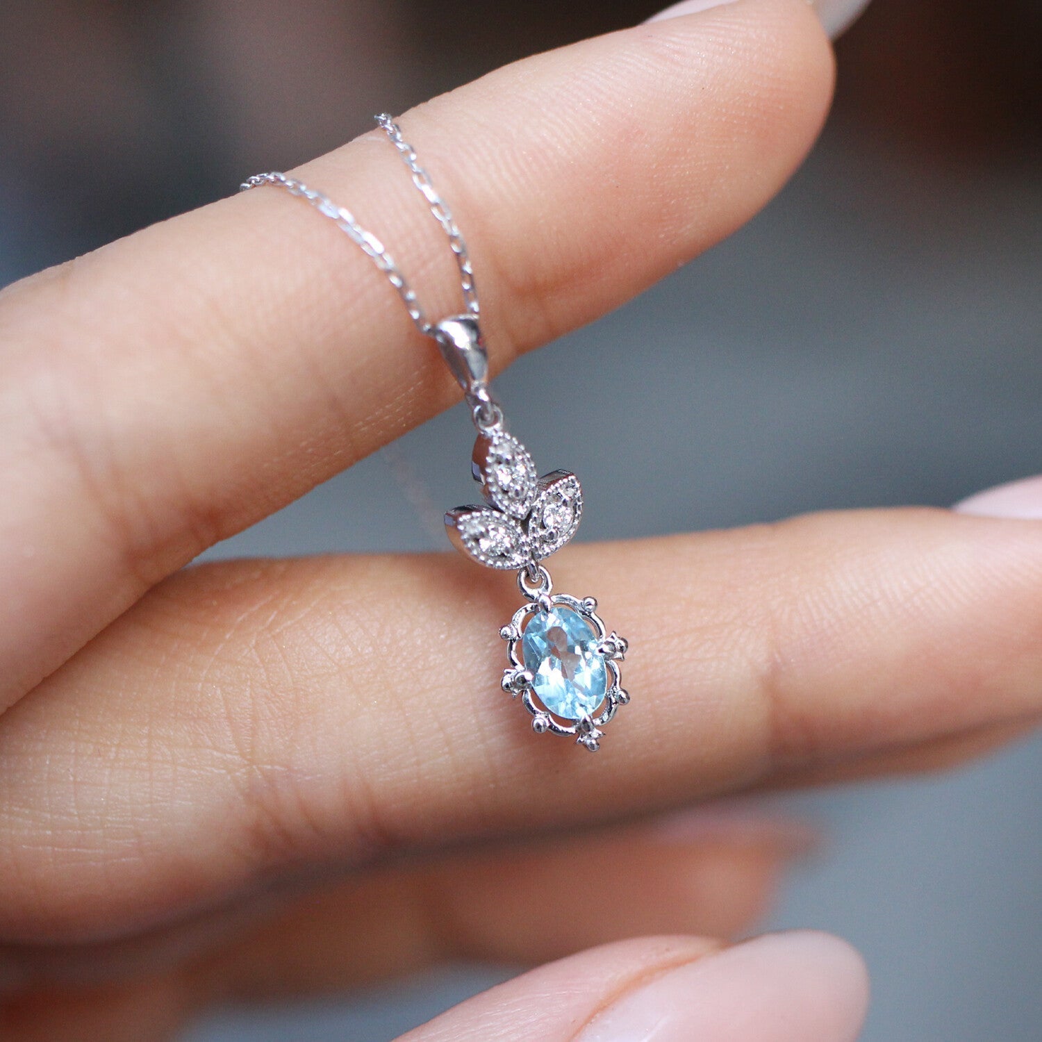 Vintage Aria Pırlanta & Blue Topaz Kolye