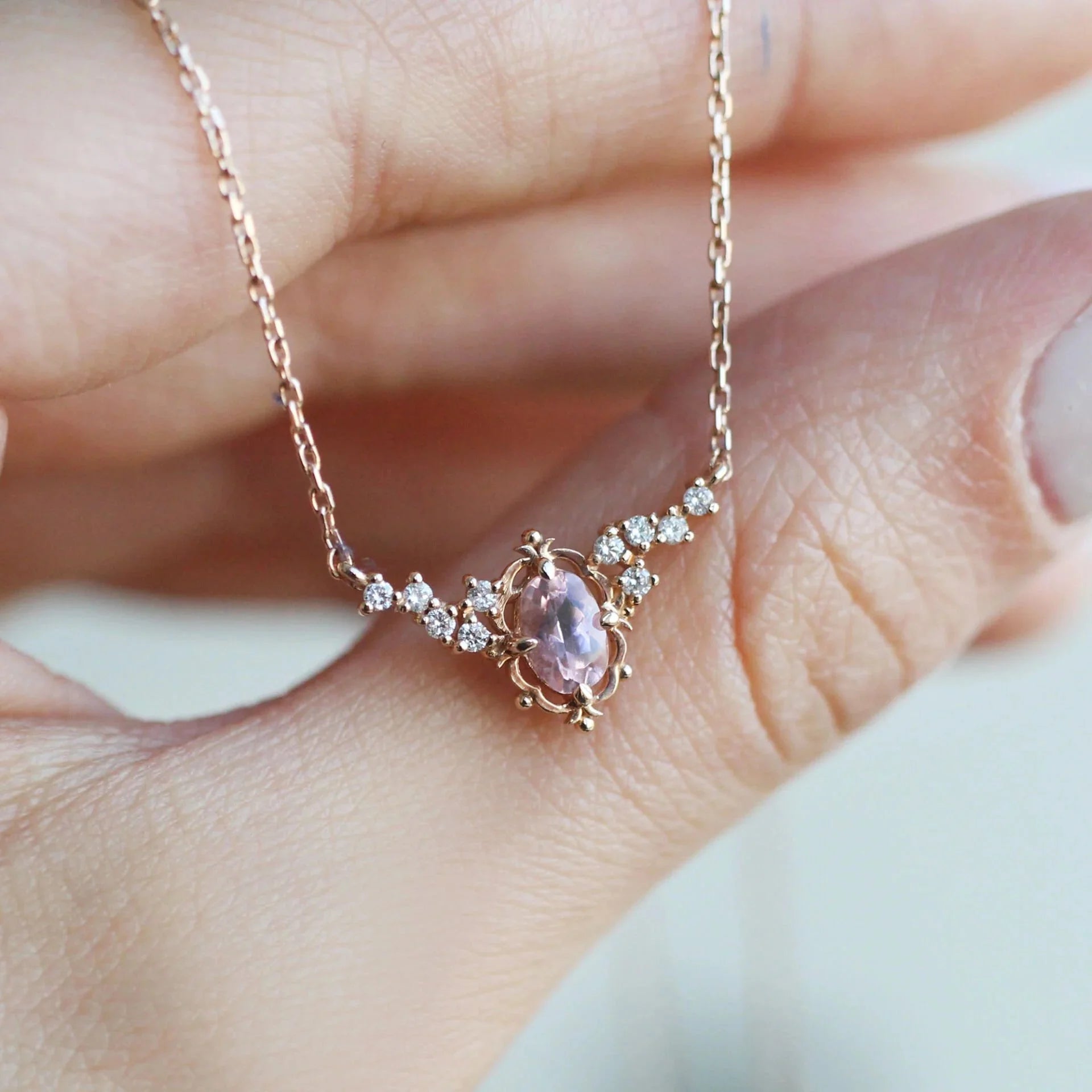 Vintage Aria Pırlanta & Morganite Kolye