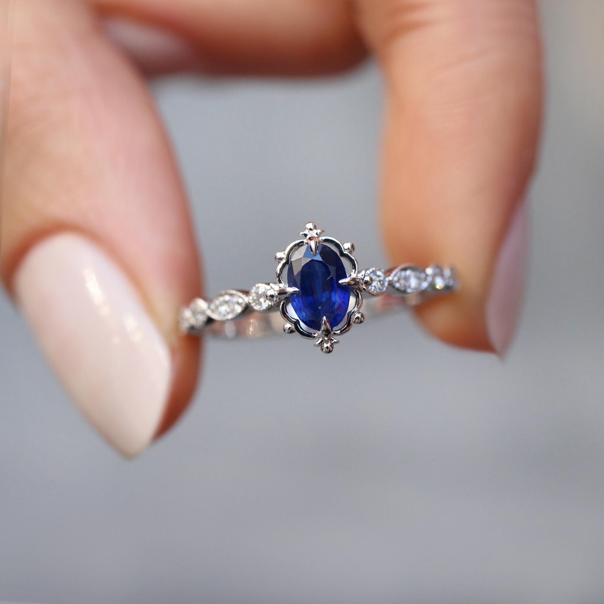 Vintage Aria Safir & Pırlanta Yüzük