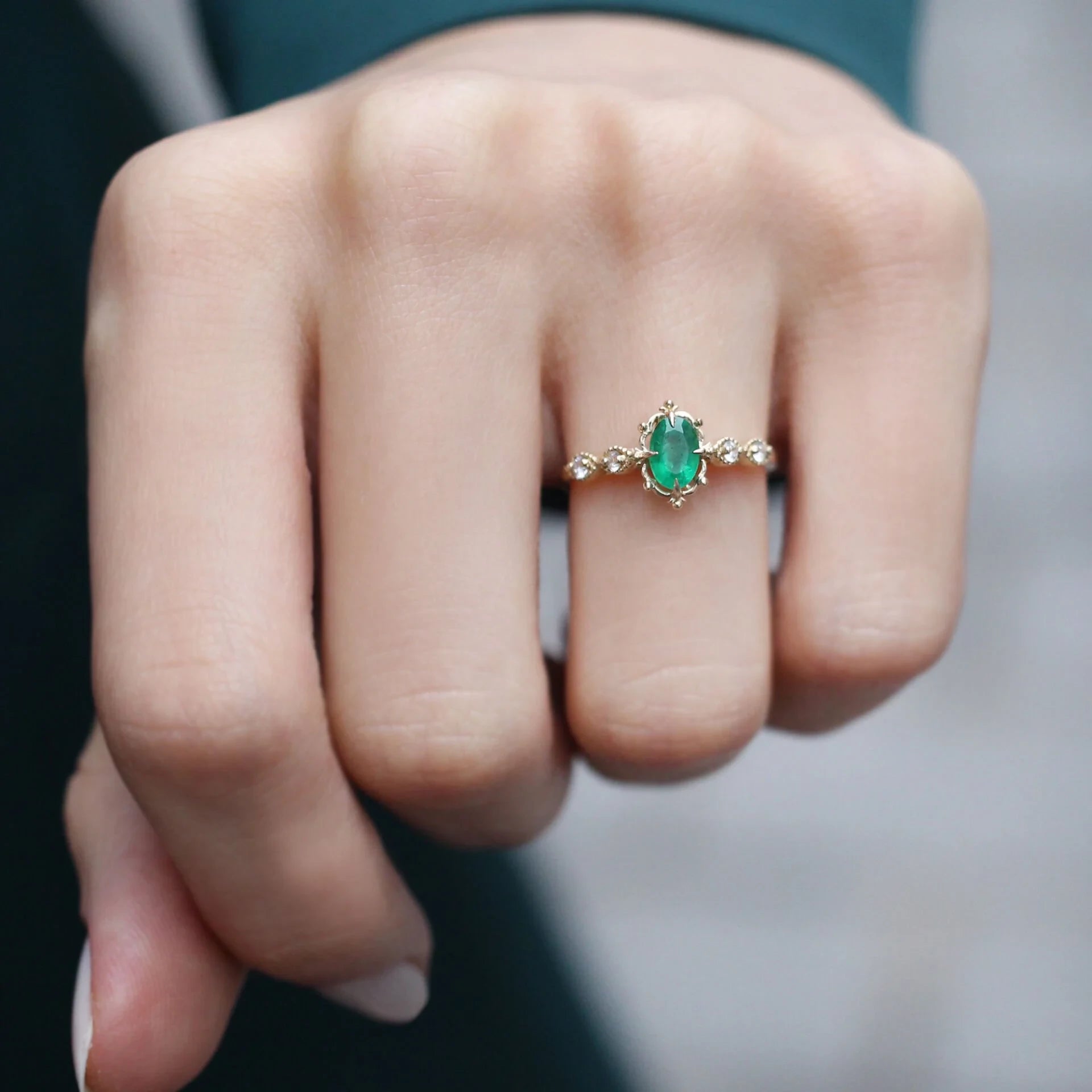 Vintage Aria Zümrüt & Pırlanta Yüzük