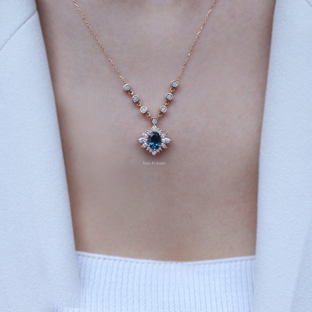 Vintage Artemis London Blue & Pırlanta Kolye
